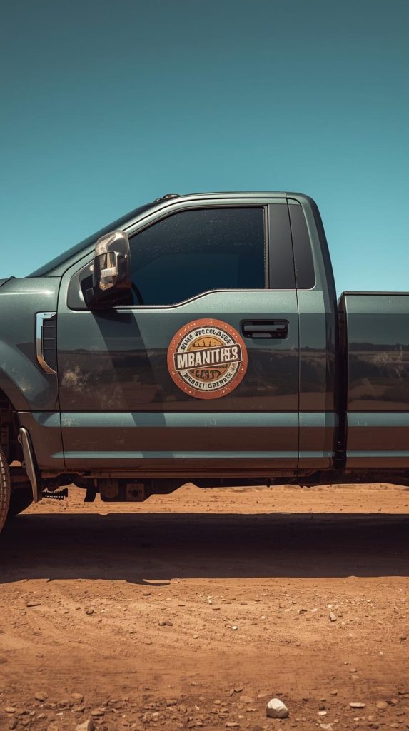 crea una camioneta estilo píckup con una sticker magnetico en la puerta